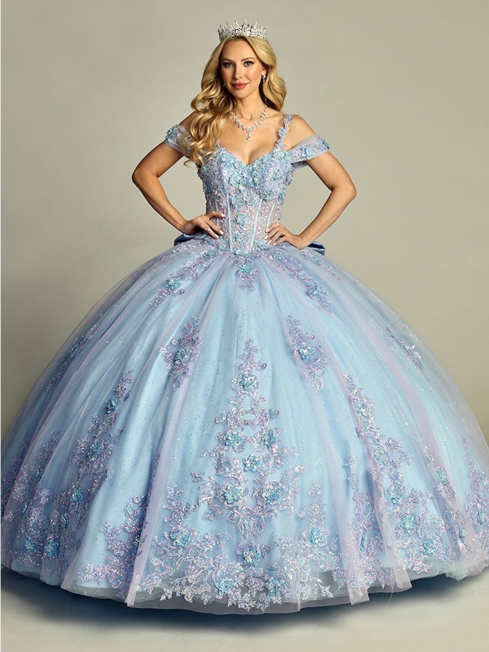 Baby blue with Lilac Ball Gown Quinceañera Dress with Off-Shoulder Straps